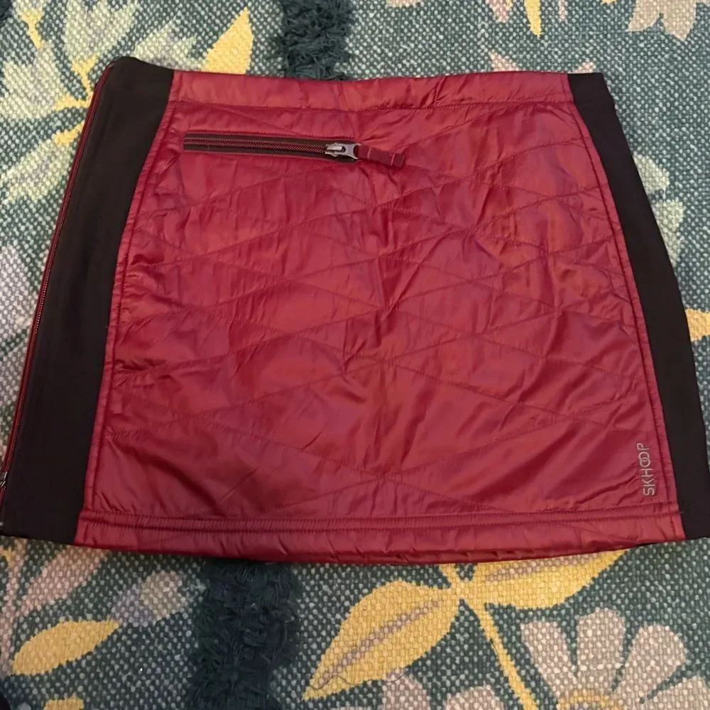 Skhoop Womens Maroon Black Full Zip Quilted Pocket Puffer Mini Skirt, Sz Sm
